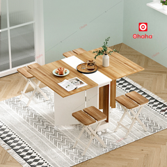 Bàn ăn gấp gọn thông minh có ghế và bánh xe Ohaha - BA033