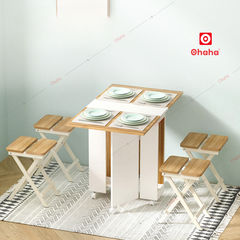Bàn ăn gấp gọn thông minh có ghế và bánh xe Ohaha - BA033
