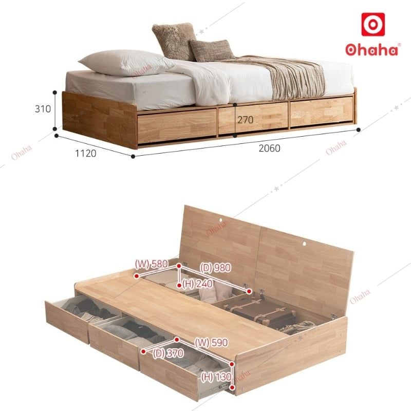 Giường ngủ gỗ tự nhiên cao cấp Ohaha - GGTN002