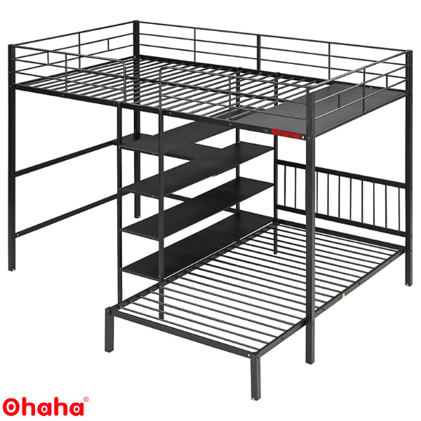Giường tầng thông minh khung sắt Ohaha có kệ và bàn học - GTS017