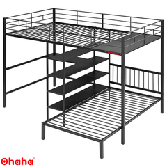 Giường tầng thông minh khung sắt Ohaha có kệ và bàn học - GTS017