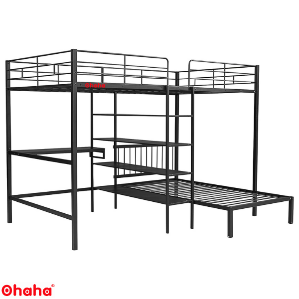 Giường tầng thông minh khung sắt Ohaha có kệ và bàn học - GTS017