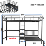 Giường tầng thông minh khung sắt Ohaha có kệ và bàn học - GTS017