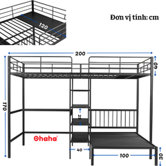 Giường tầng thông minh khung sắt Ohaha có kệ và bàn học - GTS017