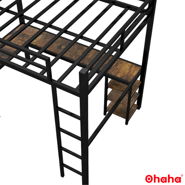 Giường tầng thông minh khung sắt Ohaha có kệ và bàn học - GTS018