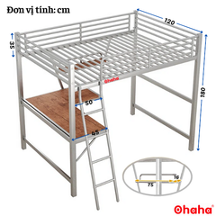 Giường tầng thông minh khung sắt Ohaha có kệ và bàn học - GTS019