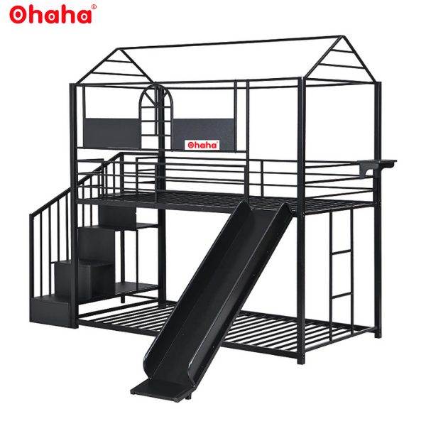 Giường tầng thông minh khung sắt Ohaha có cầu trượt - GTS011