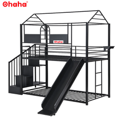 Giường tầng thông minh khung sắt Ohaha có cầu trượt - GTS011