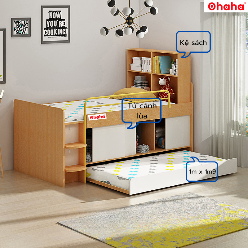 Giường tầng thông minh trẻ em có tủ áo Ohaha - GTTM032