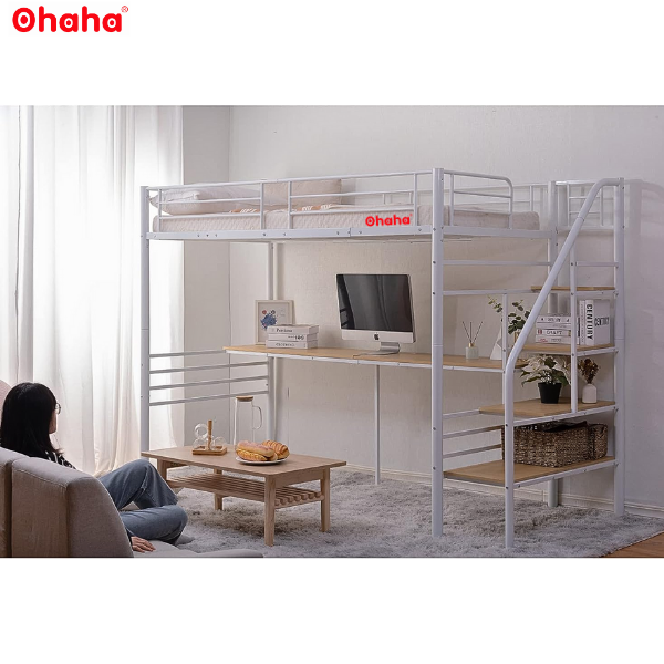 Giường tầng thông minh khung sắt Ohaha có bàn học - GTS012