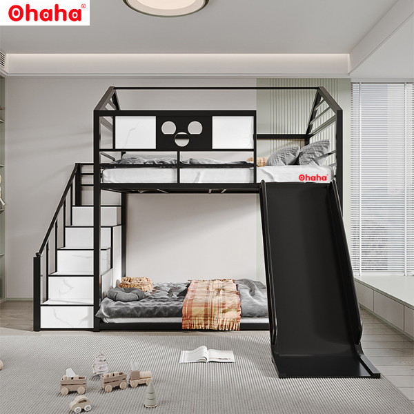 Giường tầng thông minh khung sắt Ohaha có cầu trượt - GTS013