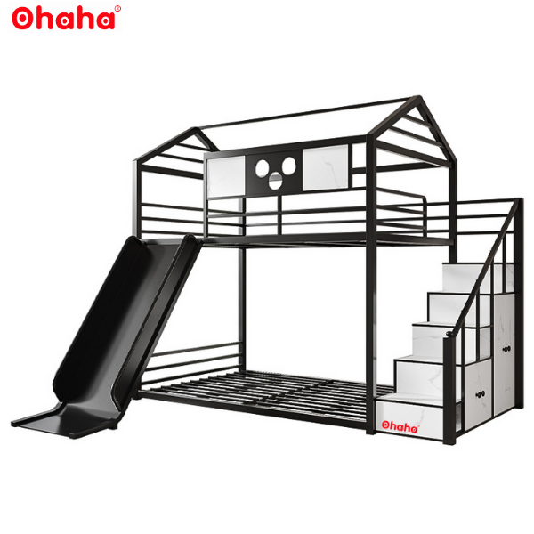 Giường tầng thông minh khung sắt Ohaha có cầu trượt - GTS013