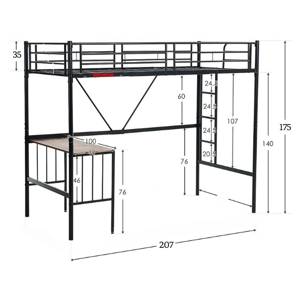 Giường tầng thông minh khung sắt Ohaha có bàn học - GTS014