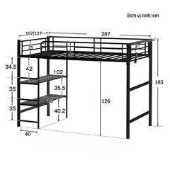 Giường tầng thông minh khung sắt Ohaha có kệ để đồ - GTS015