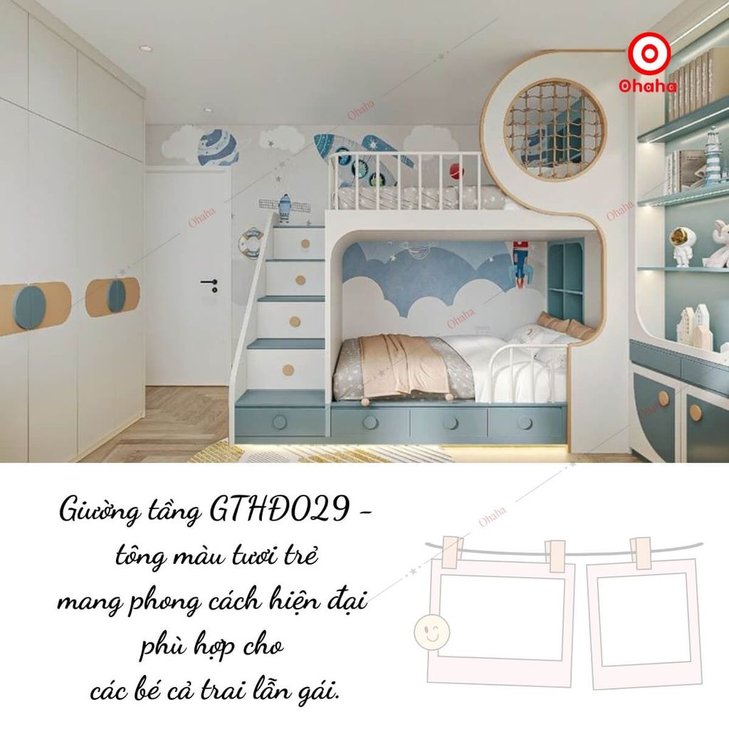 Giường tầng thông minh hiện đại cao cấp Ohaha - GTHĐ029