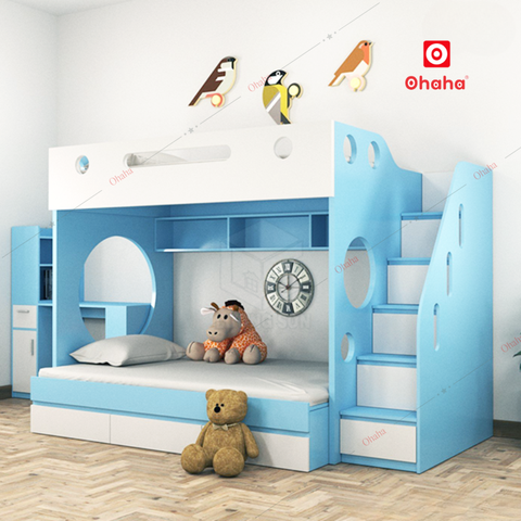 Giường tầng thông minh hiện đại Ohaha kèm cầu thang hộc - GTTM049