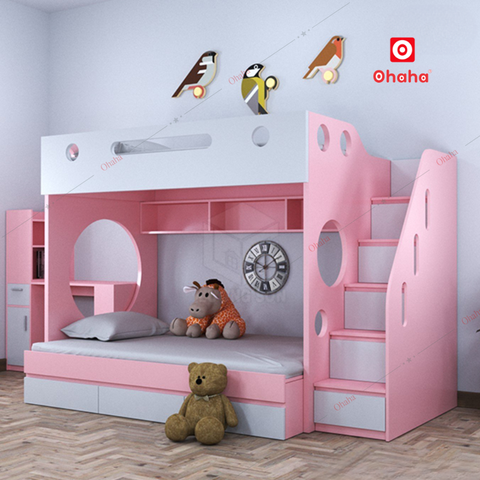 Giường tầng thông minh hiện đại Ohaha kèm cầu thang hộc - GTTM049
