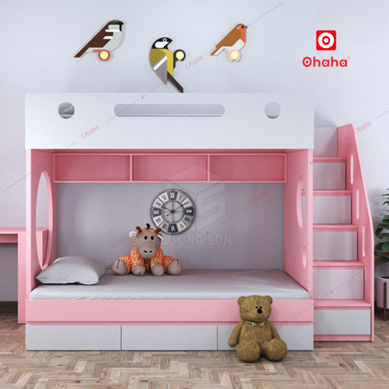 Giường tầng thông minh hiện đại Ohaha kèm cầu thang hộc - GTTM049