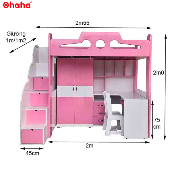 Giường tầng thông minh Ohaha - GTTM006