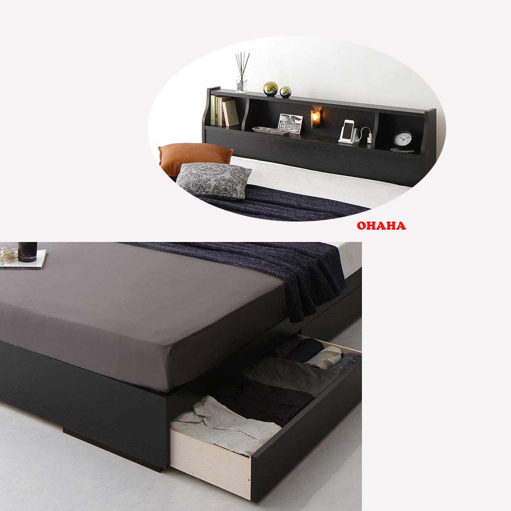 Giường ngủ gỗ công nghiệp cao cấp OHAHA chuẩn Nhật - Black Bed - GC041-02