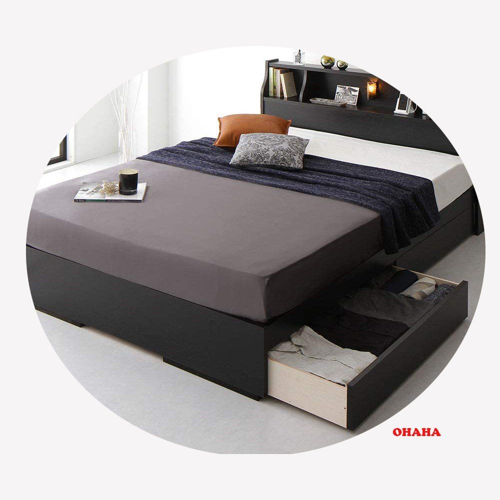 Giường ngủ gỗ công nghiệp cao cấp OHAHA chuẩn Nhật - Black Bed - GC041-02