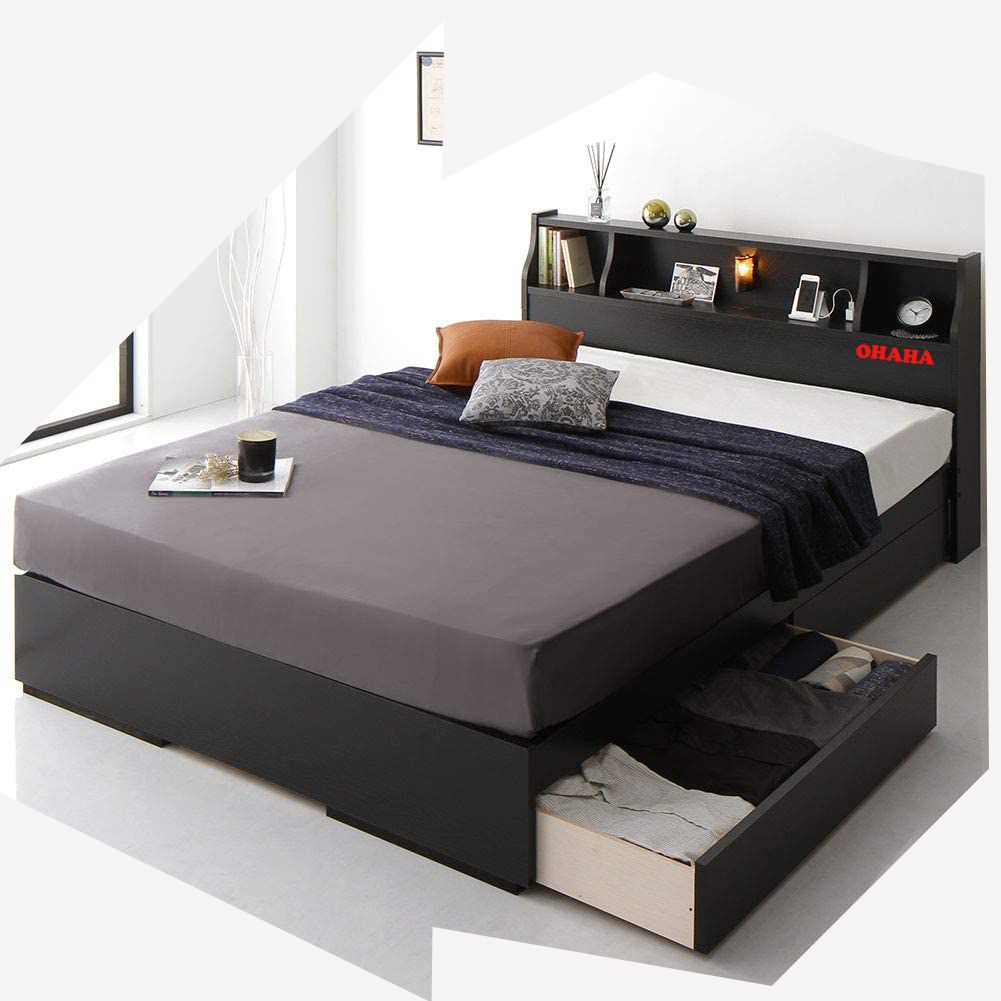 Giường ngủ gỗ công nghiệp cao cấp OHAHA chuẩn Nhật - Black Bed - GC041-02