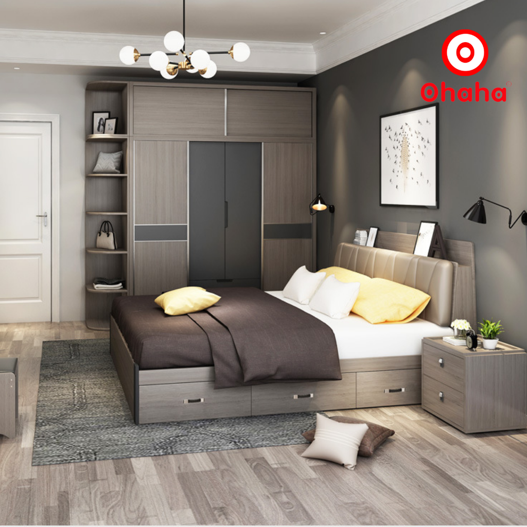 Giường ngủ gỗ cao cấp  bọc nệm OHAHA - GN007