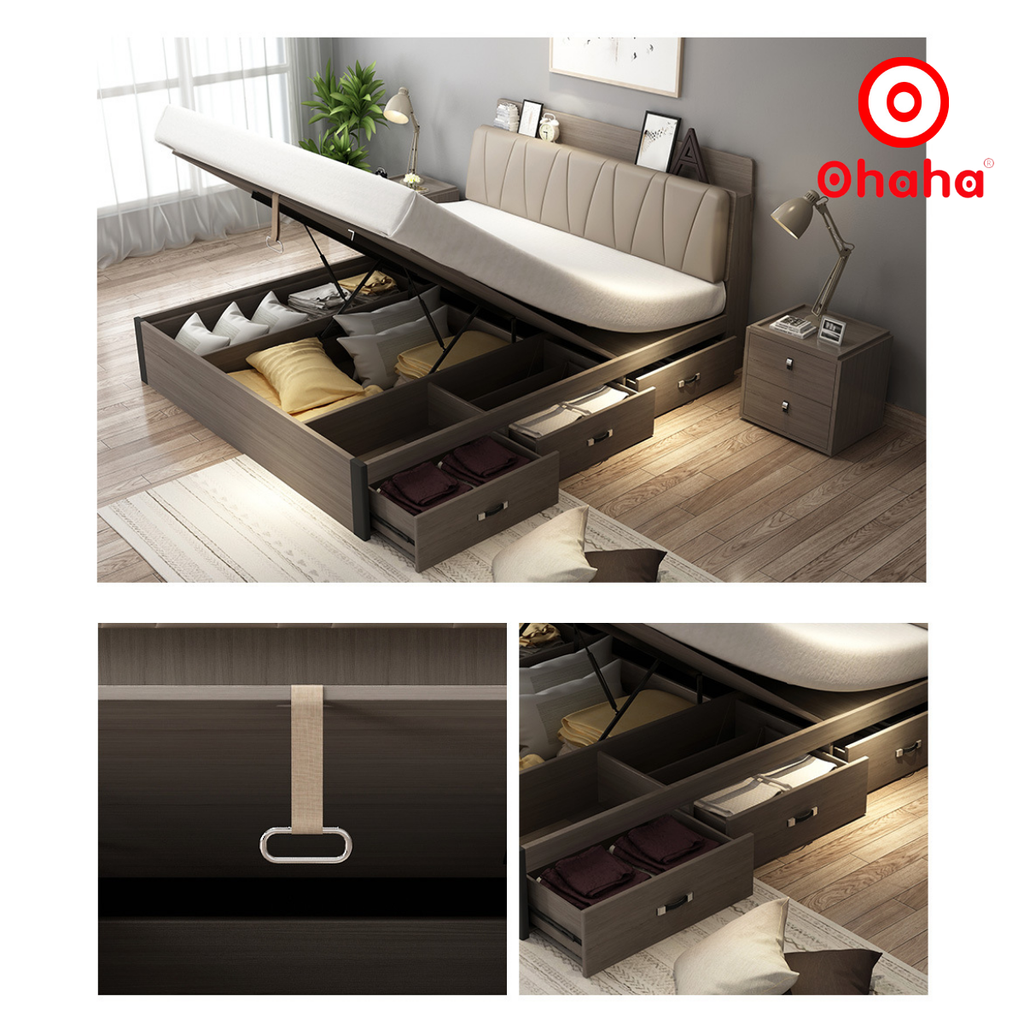 Giường ngủ gỗ cao cấp  bọc nệm OHAHA - GN007