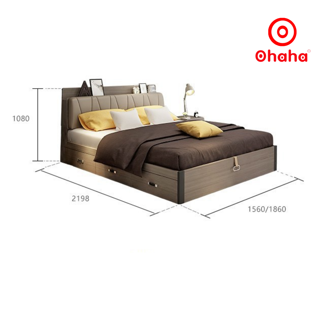 Giường ngủ gỗ cao cấp  bọc nệm OHAHA - GN007