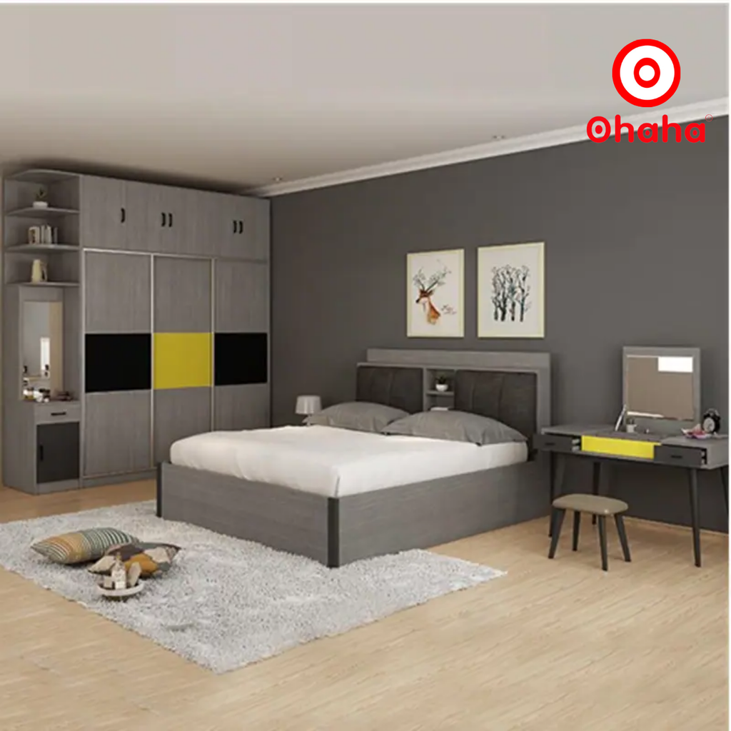 Giường ngủ gỗ công nghiệp bọc nệm OHAHA - GN008