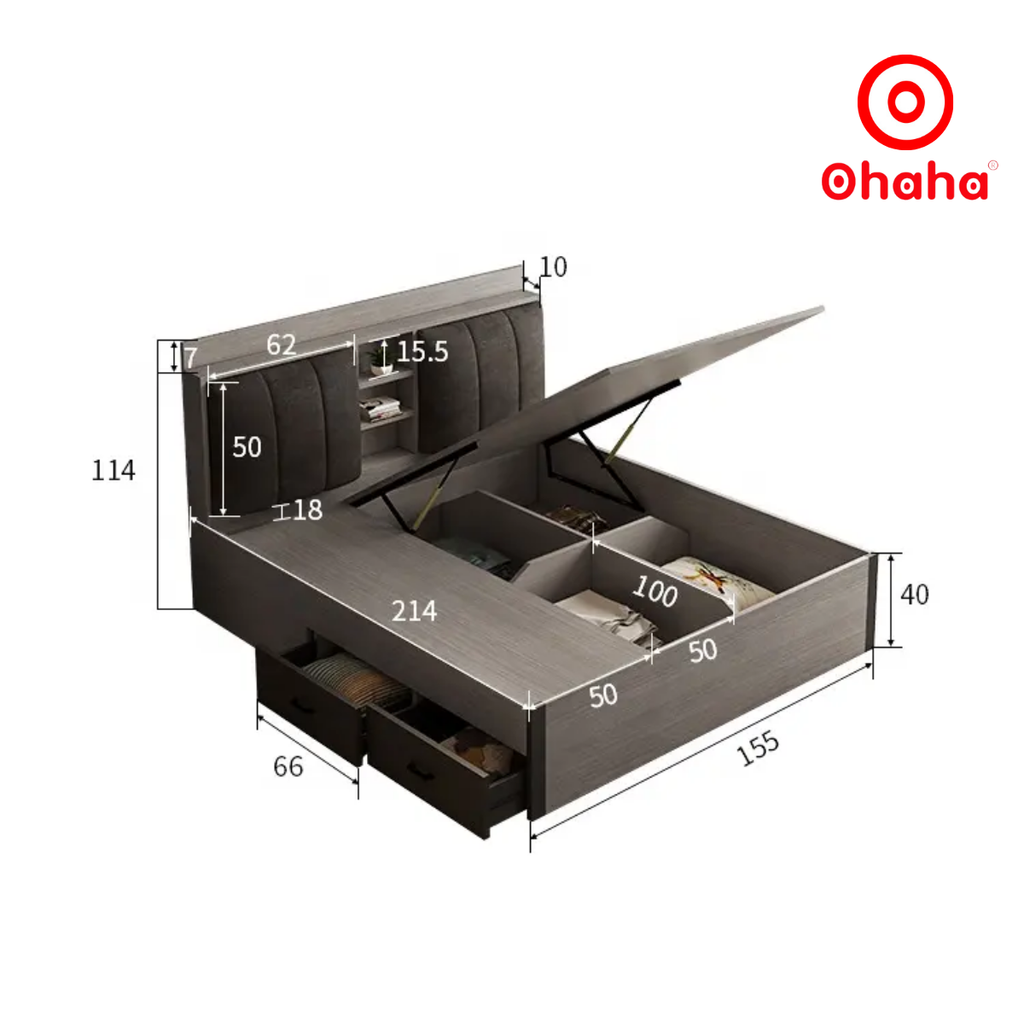 Giường ngủ gỗ công nghiệp bọc nệm OHAHA - GN008