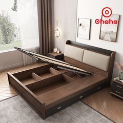 Giường ngủ gỗ cao cấp bọc nệm OHAHA - GN010