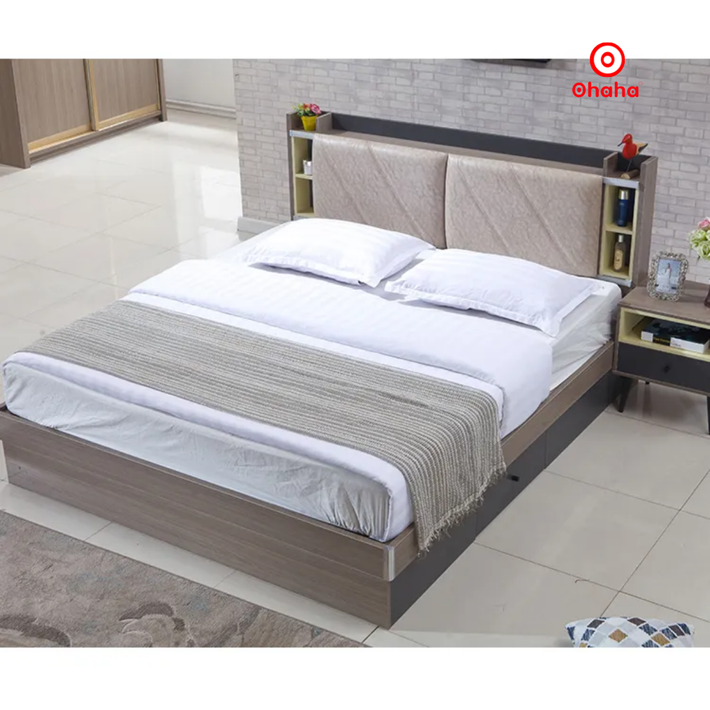 Giường ngủ gỗ cao cấp bọc nệm OHAHA - GN011
