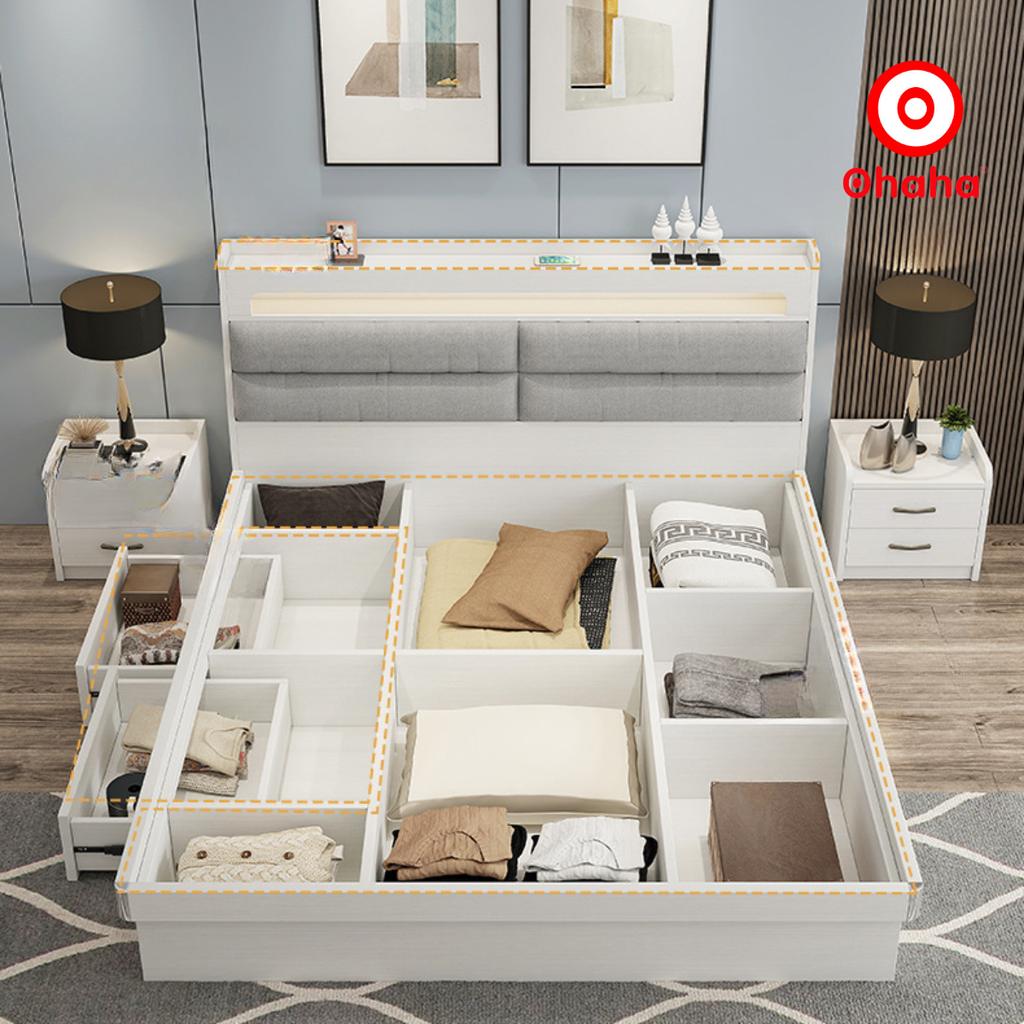 Giường ngủ gỗ công nghiệp  bọc nệm OHAHA - GN013