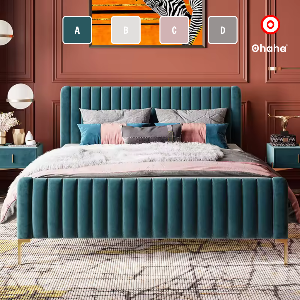 Giường ngủ bọc nệm vải nỉ gỗ cao cấp phong cách Bắc Âu Ohaha  - GN027