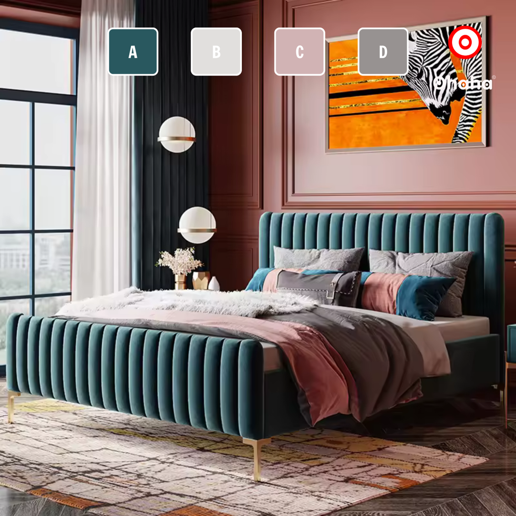 Giường ngủ bọc nệm vải nỉ gỗ cao cấp phong cách Bắc Âu Ohaha  - GN027