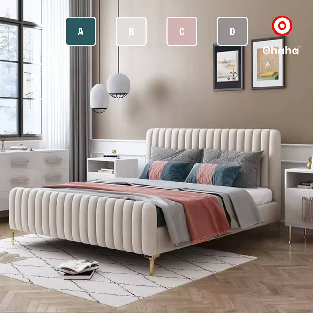 Giường ngủ bọc nệm vải nỉ gỗ cao cấp phong cách Bắc Âu Ohaha  - GN027