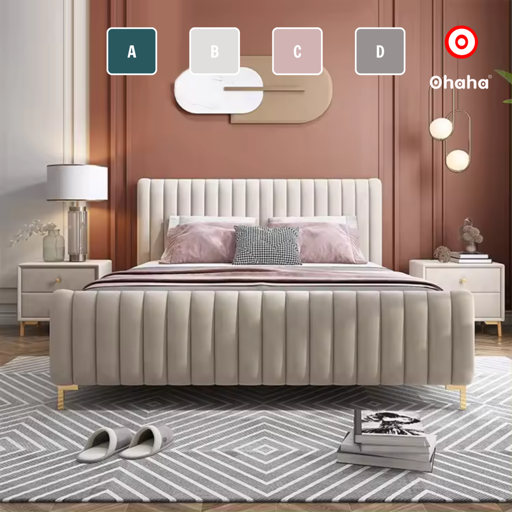 Giường ngủ bọc nệm vải nỉ gỗ cao cấp phong cách Bắc Âu Ohaha  - GN027