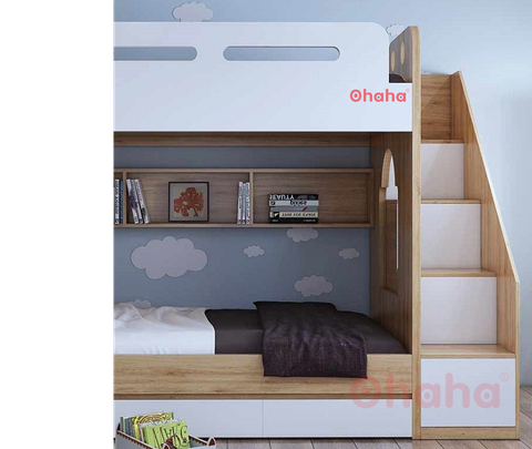 Giường tầng thông minh hiện đại cao cấp Ohaha kèm cầu thang hộc - GTHĐ003