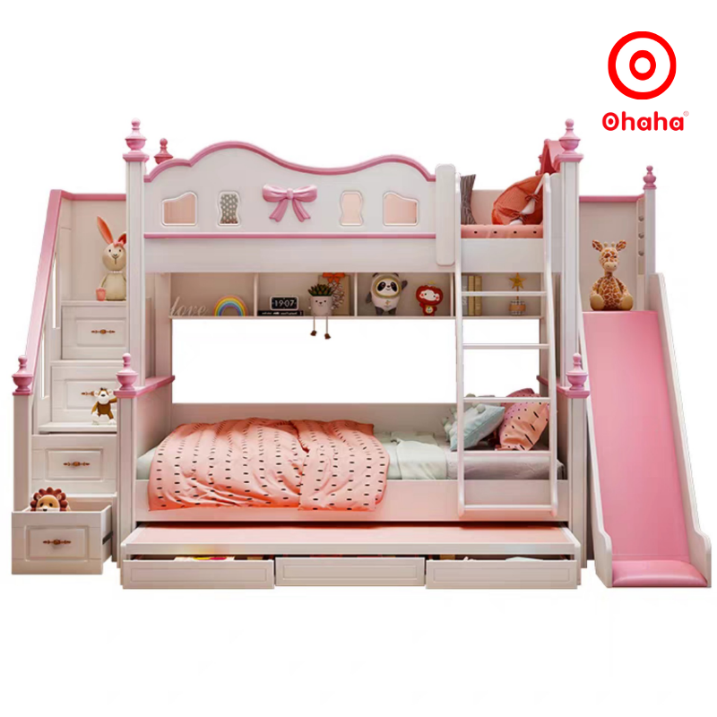 Giường tầng thông minh cao cấp Ohaha 3 tầng có cầu trượt - GTCC032