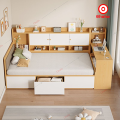 Giường ngủ công nghiệp bọc nệm kèm tủ và bàn học OHAHA - GN049