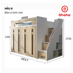 Giường tầng thông minh Ohaha kết hợp tủ áo - GTTM014