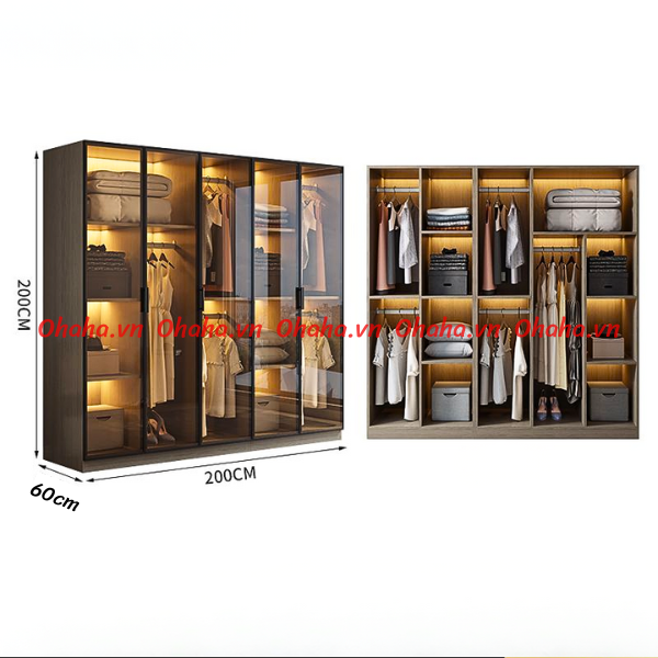 Tủ quần áo cánh kính Ohaha có kèm đèn led - TCK001