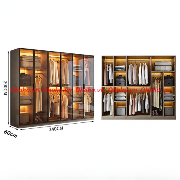 Tủ quần áo cánh kính Ohaha có kèm đèn led - TCK001