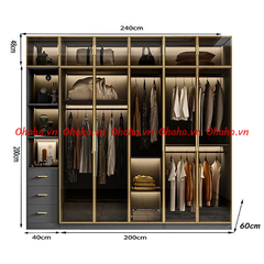 Tủ quần áo cánh kính Ohaha có kèm đèn led - TCK003