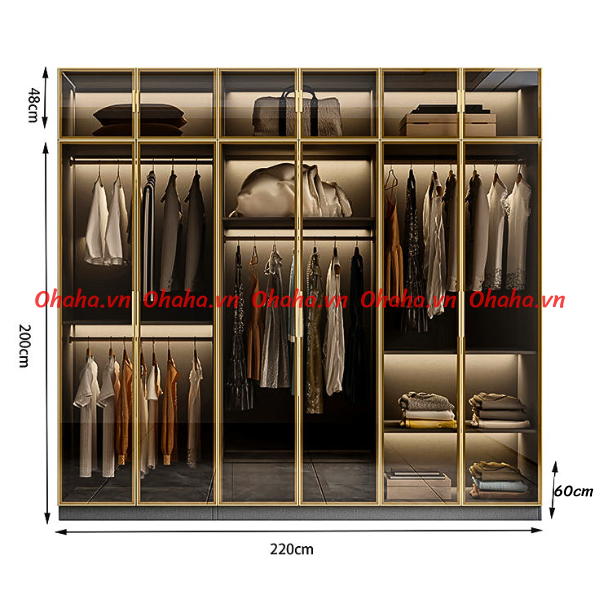 Tủ quần áo cánh kính Ohaha có kèm đèn led - TCK003