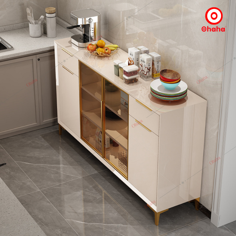 Tủ bếp gỗ MDF cánh kính kiểu dáng đơn giản - TB056