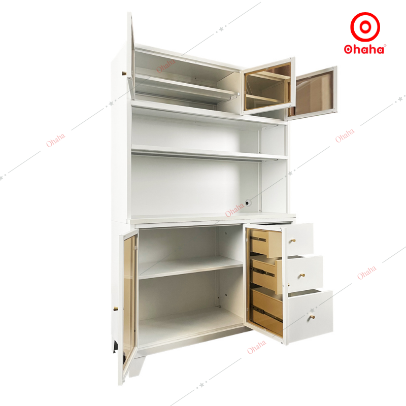 Tủ bếp trắng cánh kinh nhiều ngăn gỗ MDF Ohaha - TB058