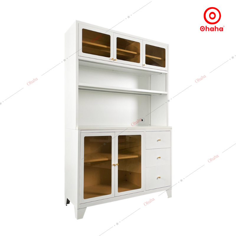 Tủ bếp trắng cánh kinh nhiều ngăn gỗ MDF Ohaha - TB058