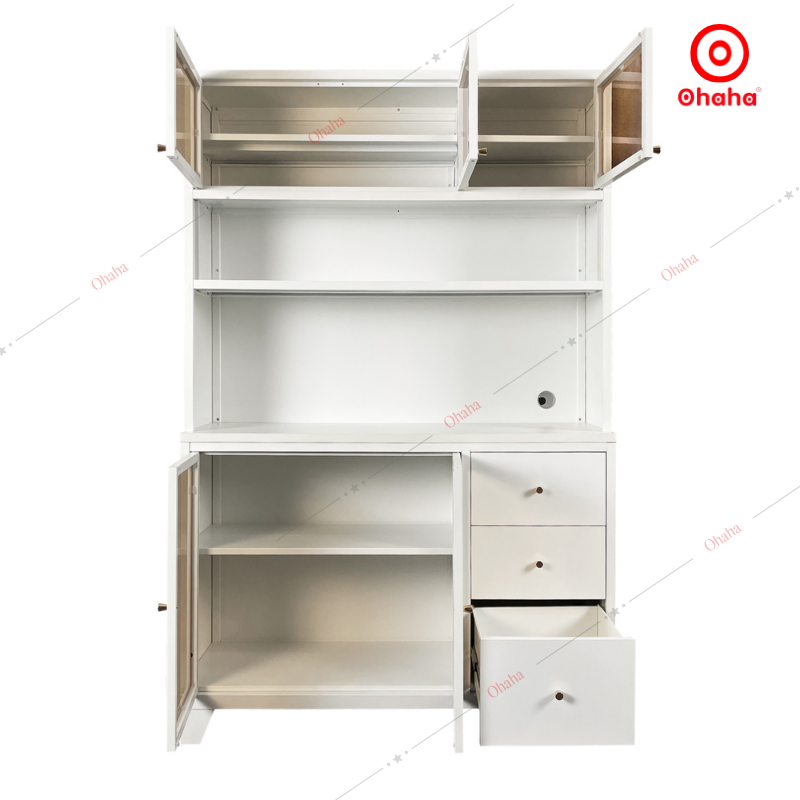 Tủ bếp trắng cánh kinh nhiều ngăn gỗ MDF Ohaha - TB058